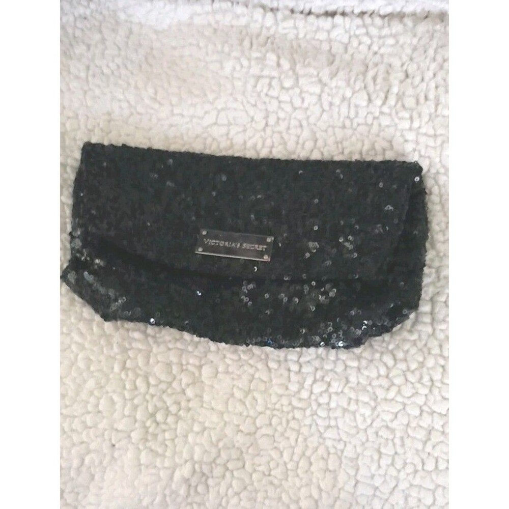 Victoria’s Secret Black Sequin Double Zipper Clutch Bag 6" x 10" B63
